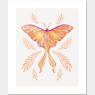 Watercolor Luna Moth - Fall Orange Posters and Art